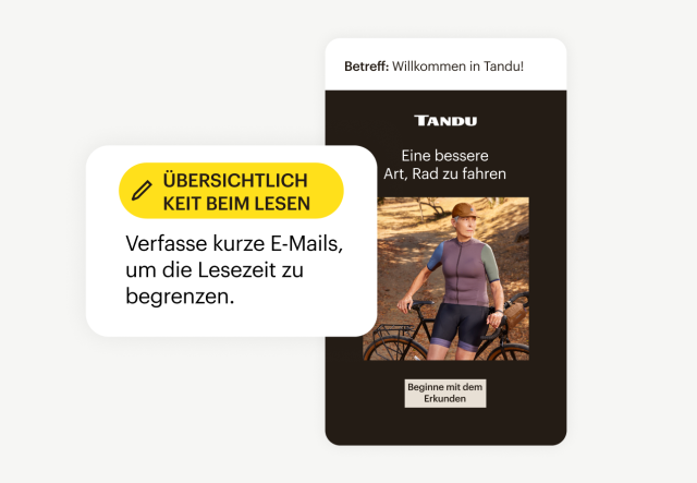 Der Content-Optimierer von Mailchimp schlägt vor, eine E-Mail kürzer zu gestalten, um die Lesbarkeit zu verbessern.