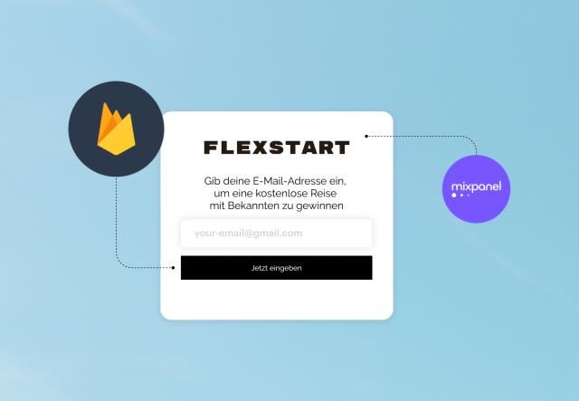 Ein E-Mail-Registrierungsformular, das die Integrationen Firebase und Mixpanel von Mailchimp verwendet.