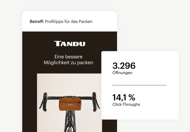 Beispiel für eine Marketing-E-Mail, die neben Öffnungs- und Klickstatistiken von Mailchimp angezeigt wird.