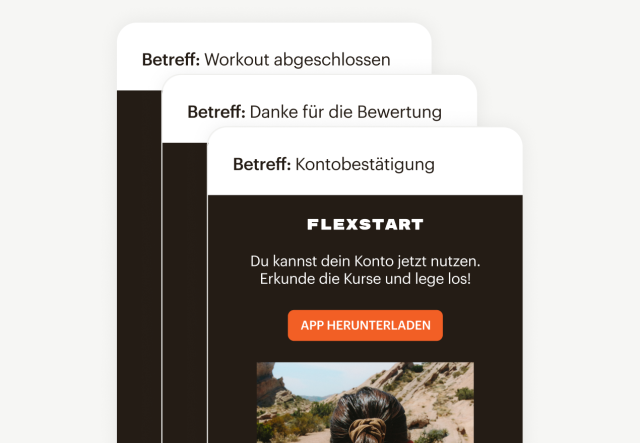 Eine Reihe von Transaktions-E-Mails, die an verschiedenen Punkten einer Customer Journey gesendet werden.