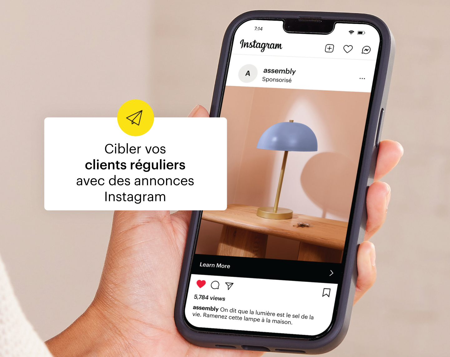 Annonce Instagram ciblant les clients réguliers d'une entreprise via Mailchimp.