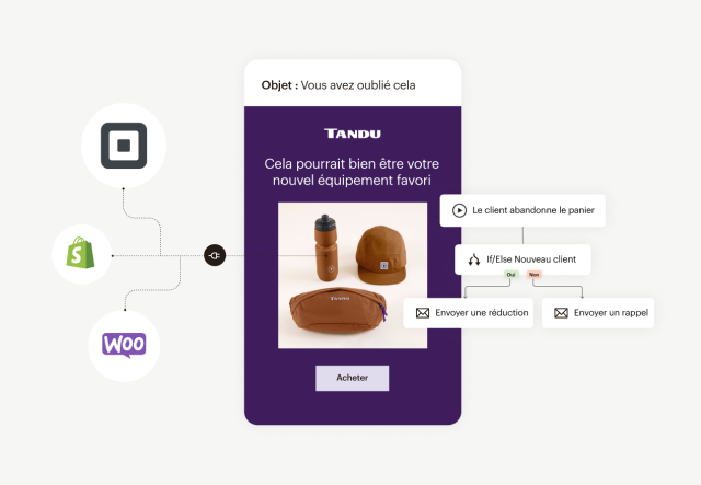 Un e-mail de panier abandonné envoyé automatiquement depuis Mailchimp, à l'aide d'intégrations e-commerce et d'automatisation du parcours client.