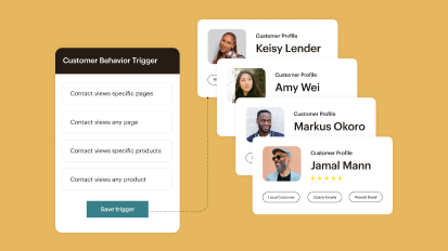 A customer behavior trigger with 4 options. Four different customer profiles to their right.